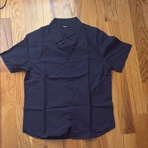 Navy blue Casual Button Down Shirt Cotton Blend